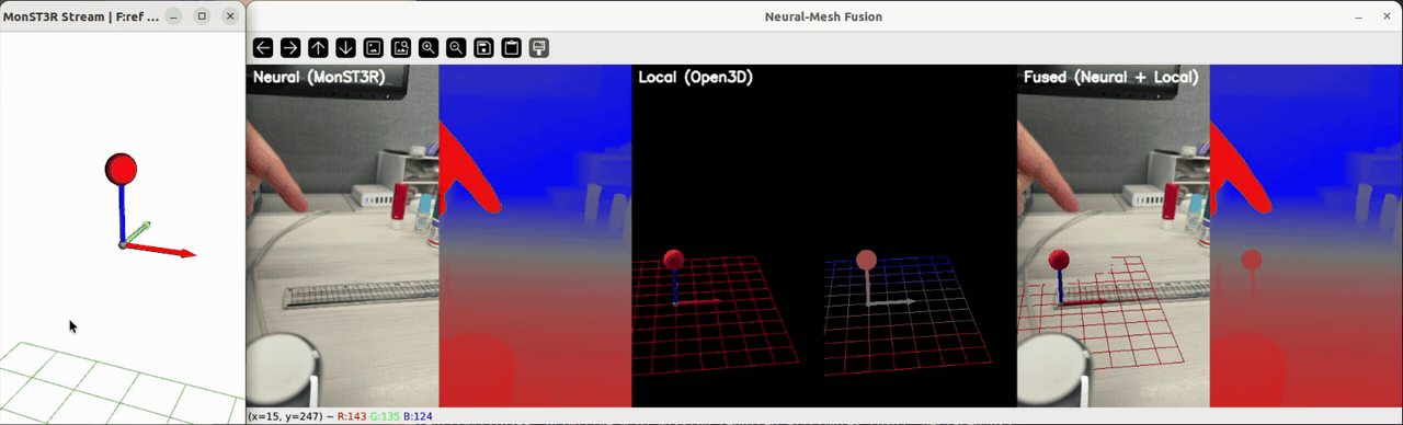 Animated ruler interaction test showing browser-side mesh movement and fused depth response